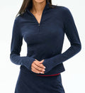 Stevie Active Rib Half Zip Waist Length Top In Heather Indigo