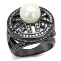 IP Light Black Stainless Steel Ring with Synthetic Pearl in White