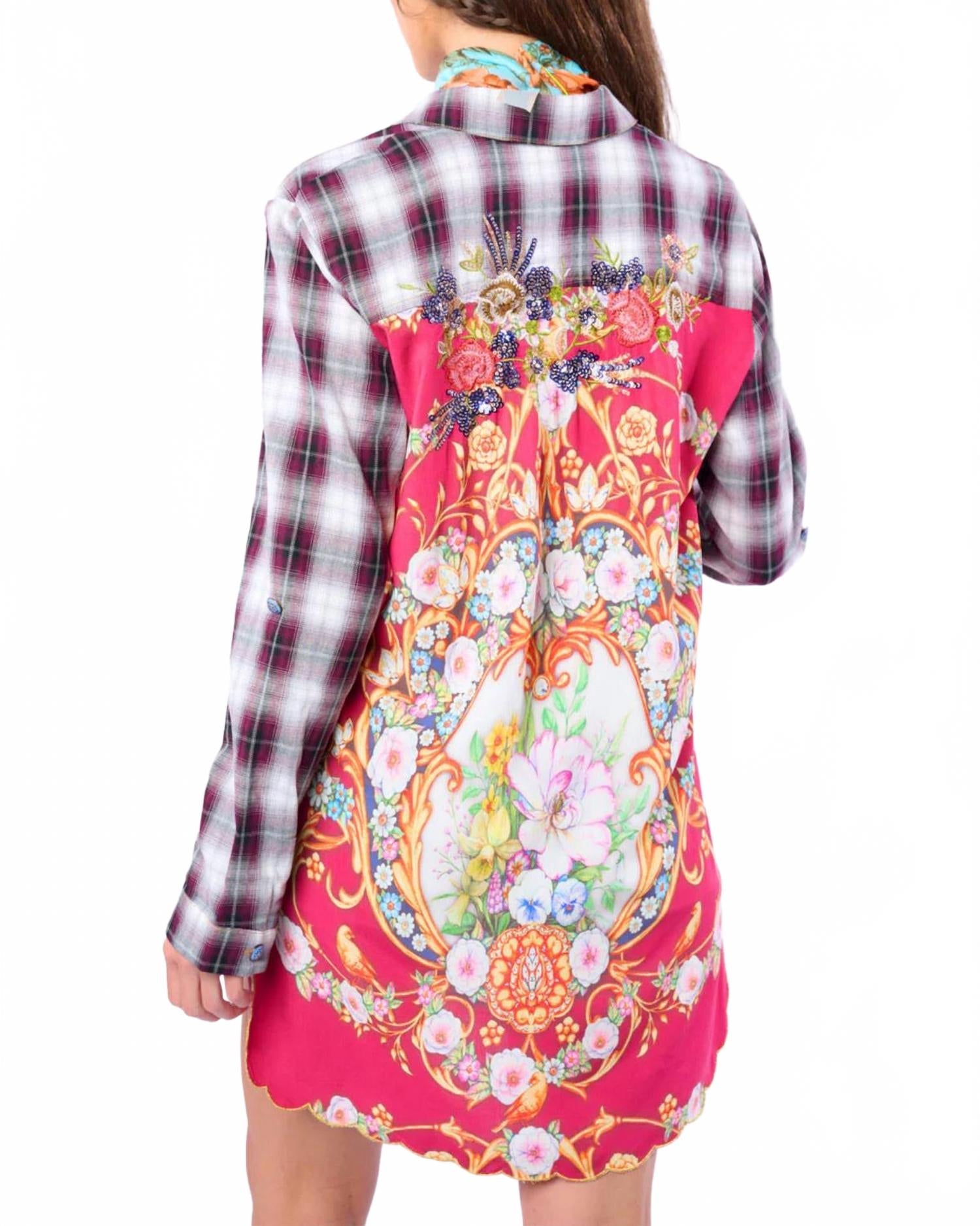 Alice Long Sleeve Button-Up Top In Off White/wine
