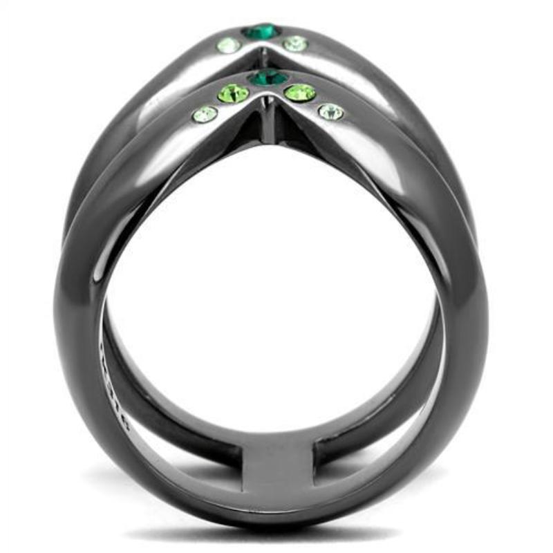 IP Light Black Stainless Steel Ring with Top Grade Crystal in Multi Color