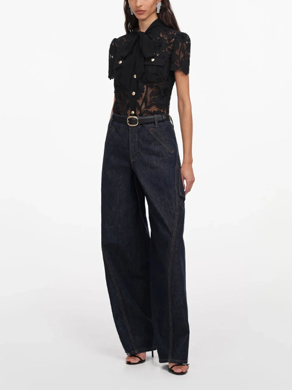Self-Portrait Women Lace Tie Neck Top