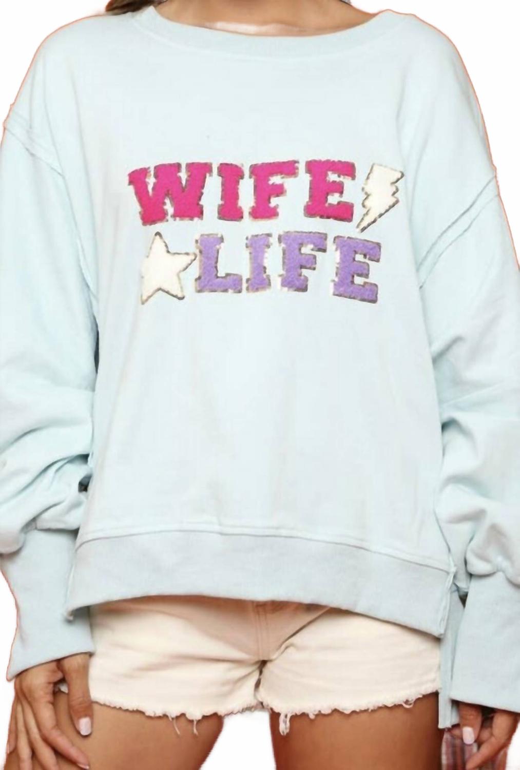 Women's Wife Life Star Thunder Sequin Sweatshirt In Light Blue