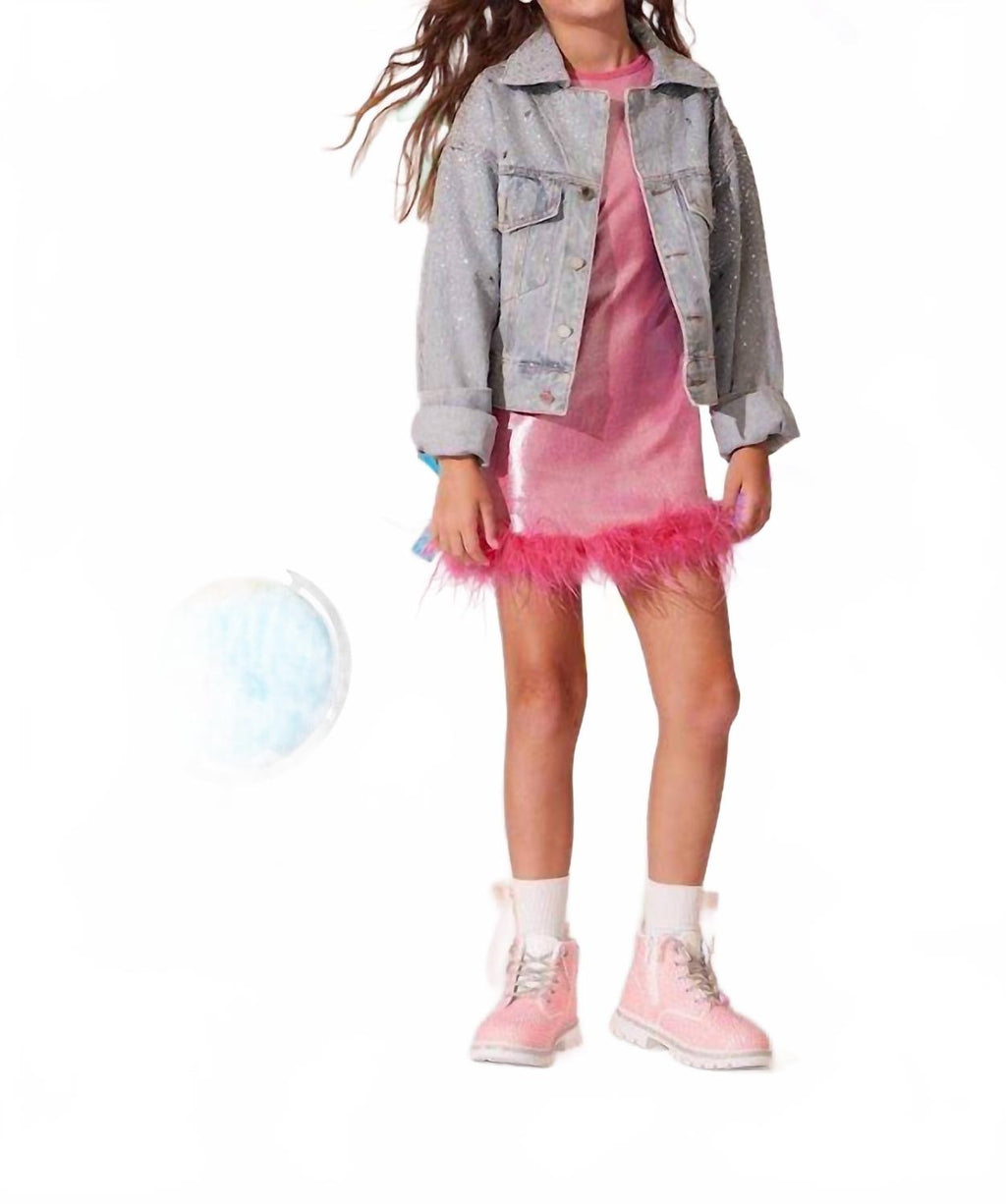 Crystal Bow Jacket In Light Washed Denim