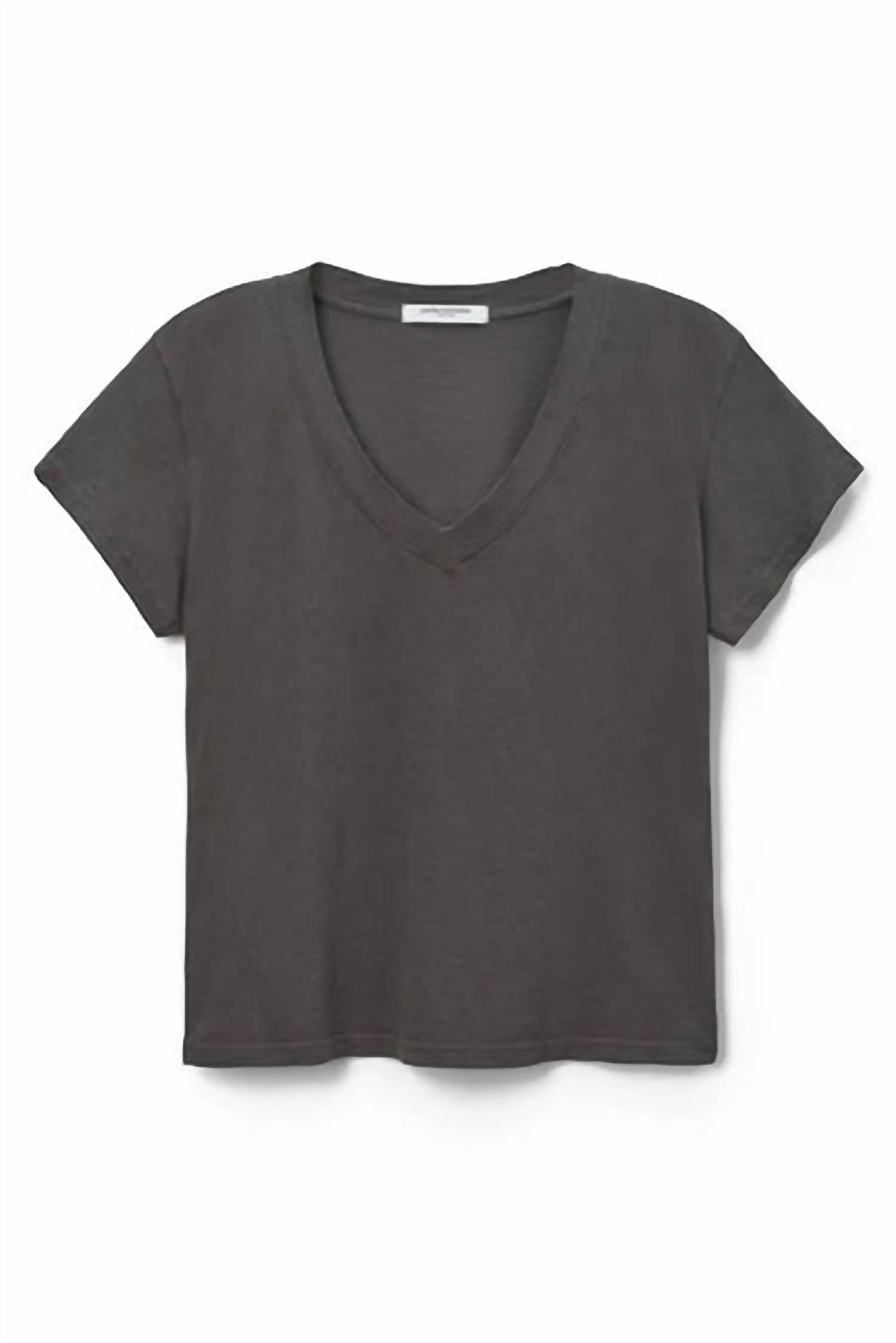 Hendrix Cotton Short Sleeve Boxy V Neck Tee In Vintage Black