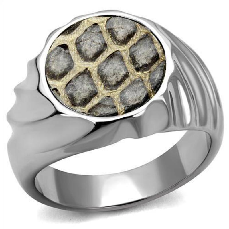 High polished (no plating) Stainless Steel Ring with Leather in Animal pattern