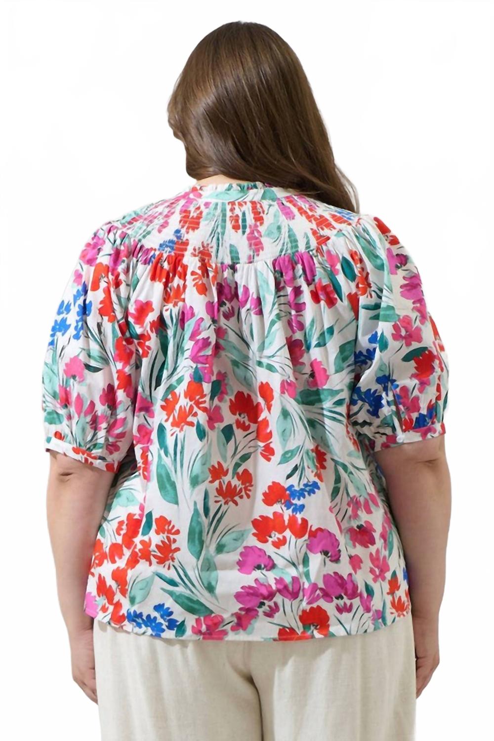 Kivia Blossom Smocked Neck Top In Floral