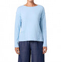Long Sleeve Raw Edge Top In Bellflower