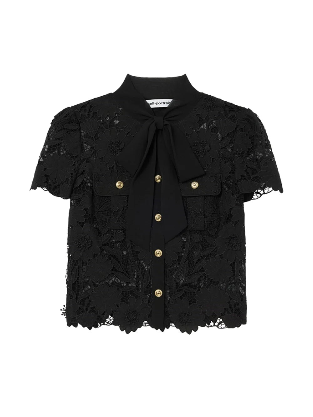 Self-Portrait Women Lace Tie Neck Top