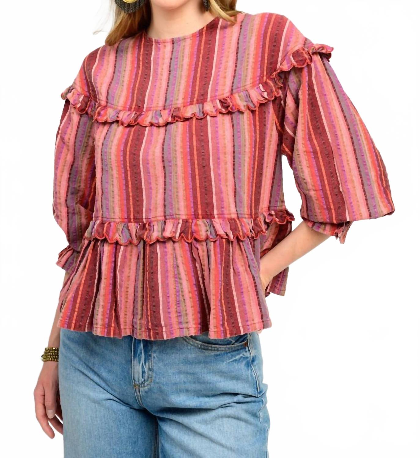 Muti Striped Tier Top In Rust