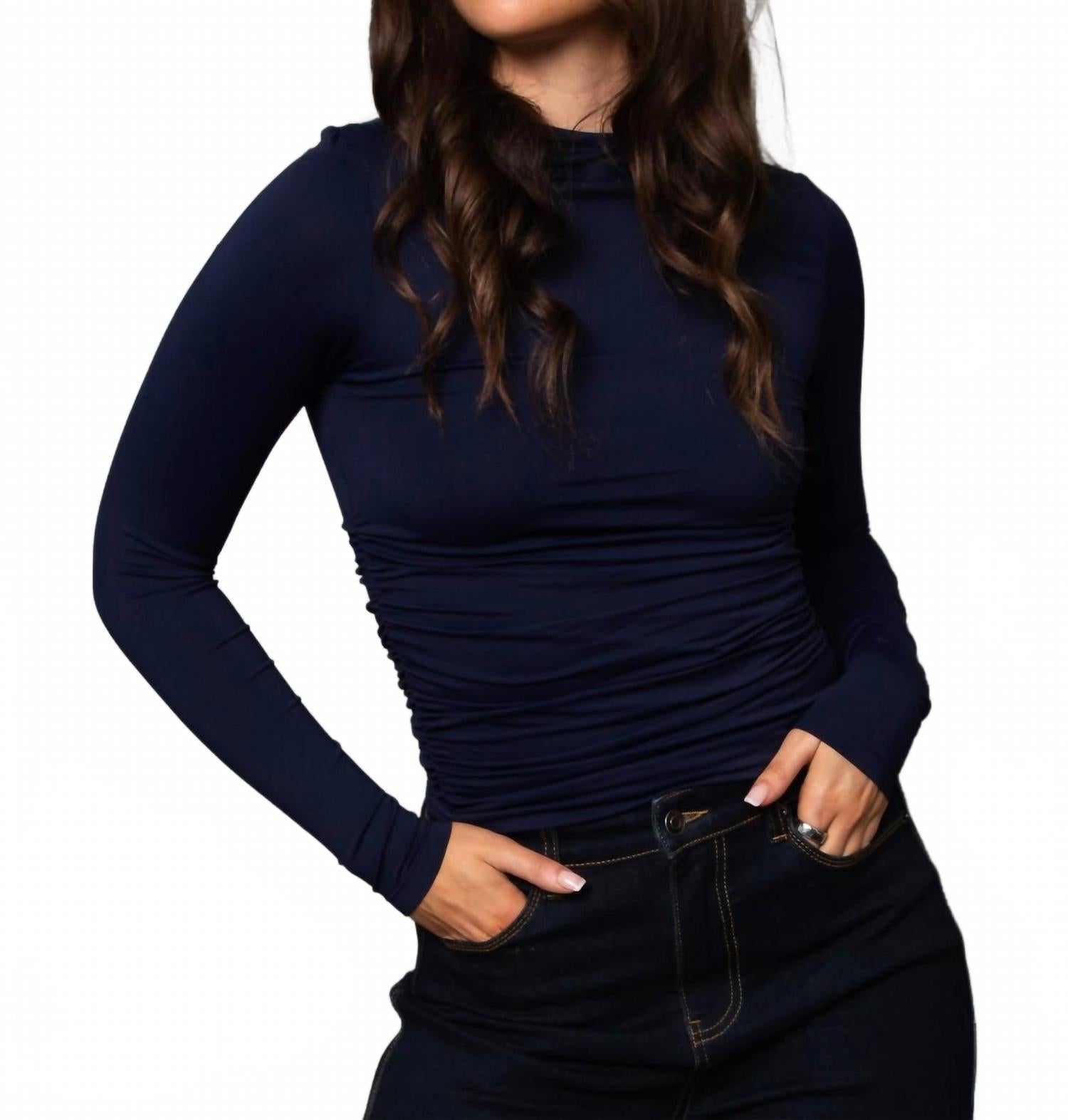 Funnel Neck Ruched Top In Tumeric
