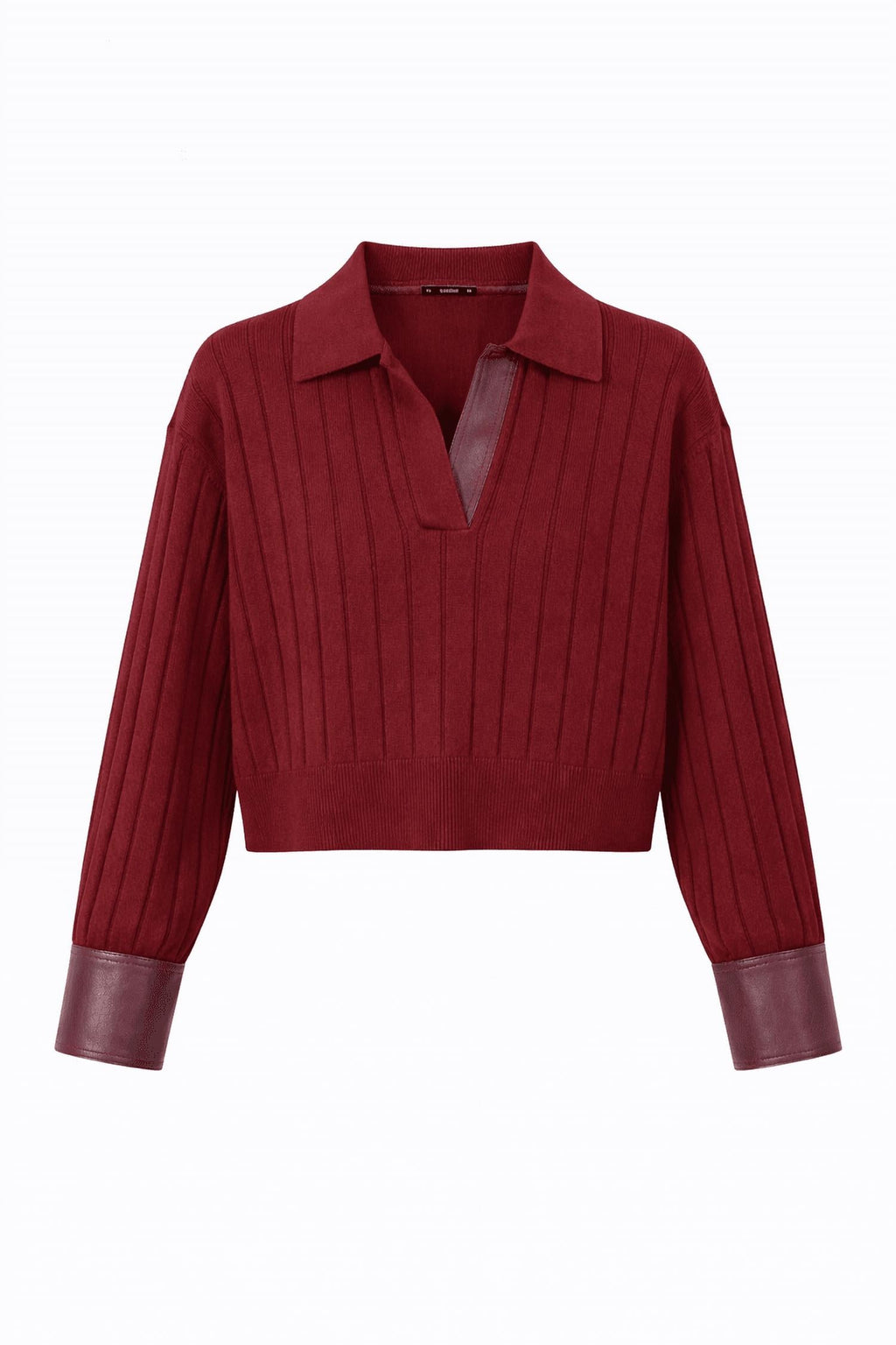 Contrast Knitted Long Sleeve Sweater In Burgundy