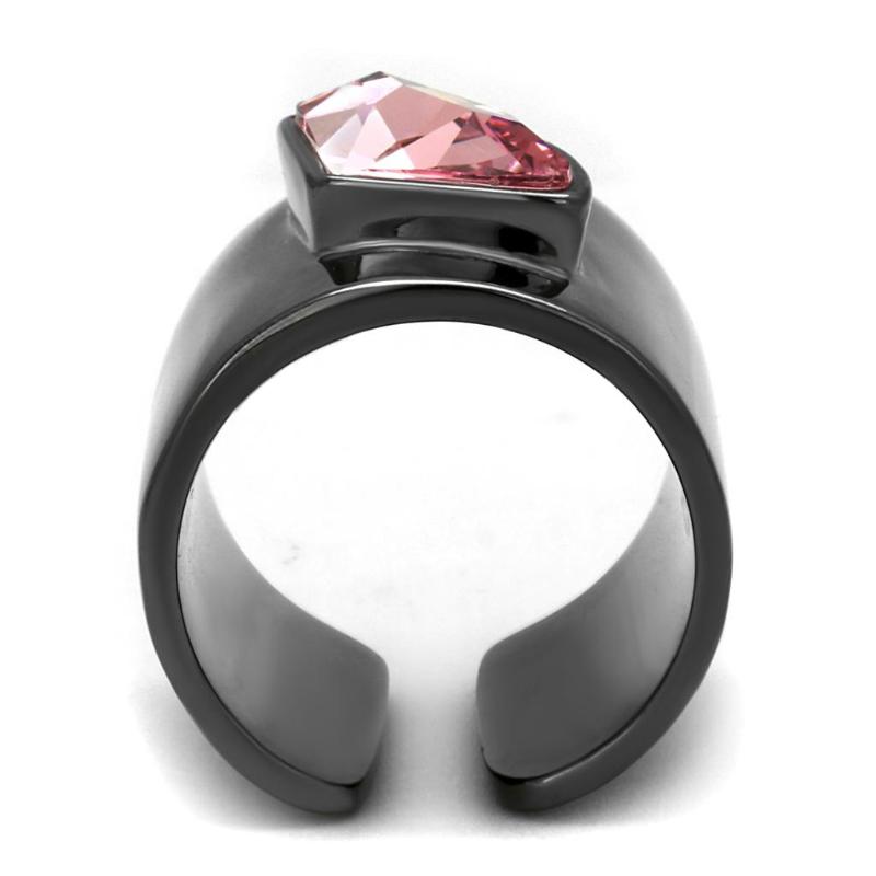 IP Light Black Stainless Steel Ring with Top Grade Crystal in Light Rose