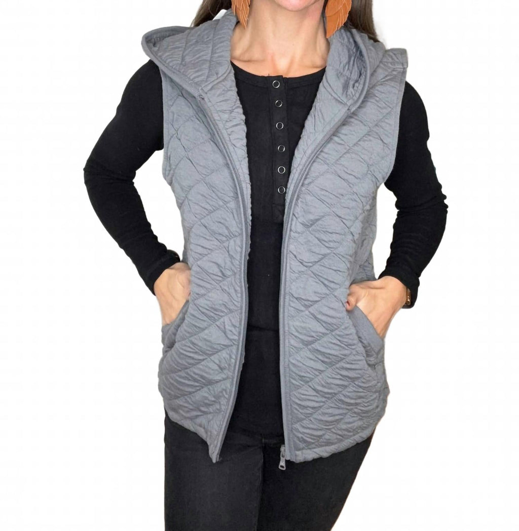 Heather Hooded Vest In Grey
