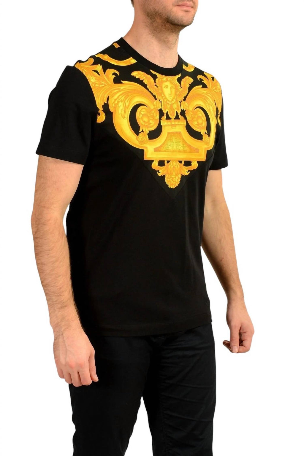 Medusa Print Cotton Tee In Black/gold