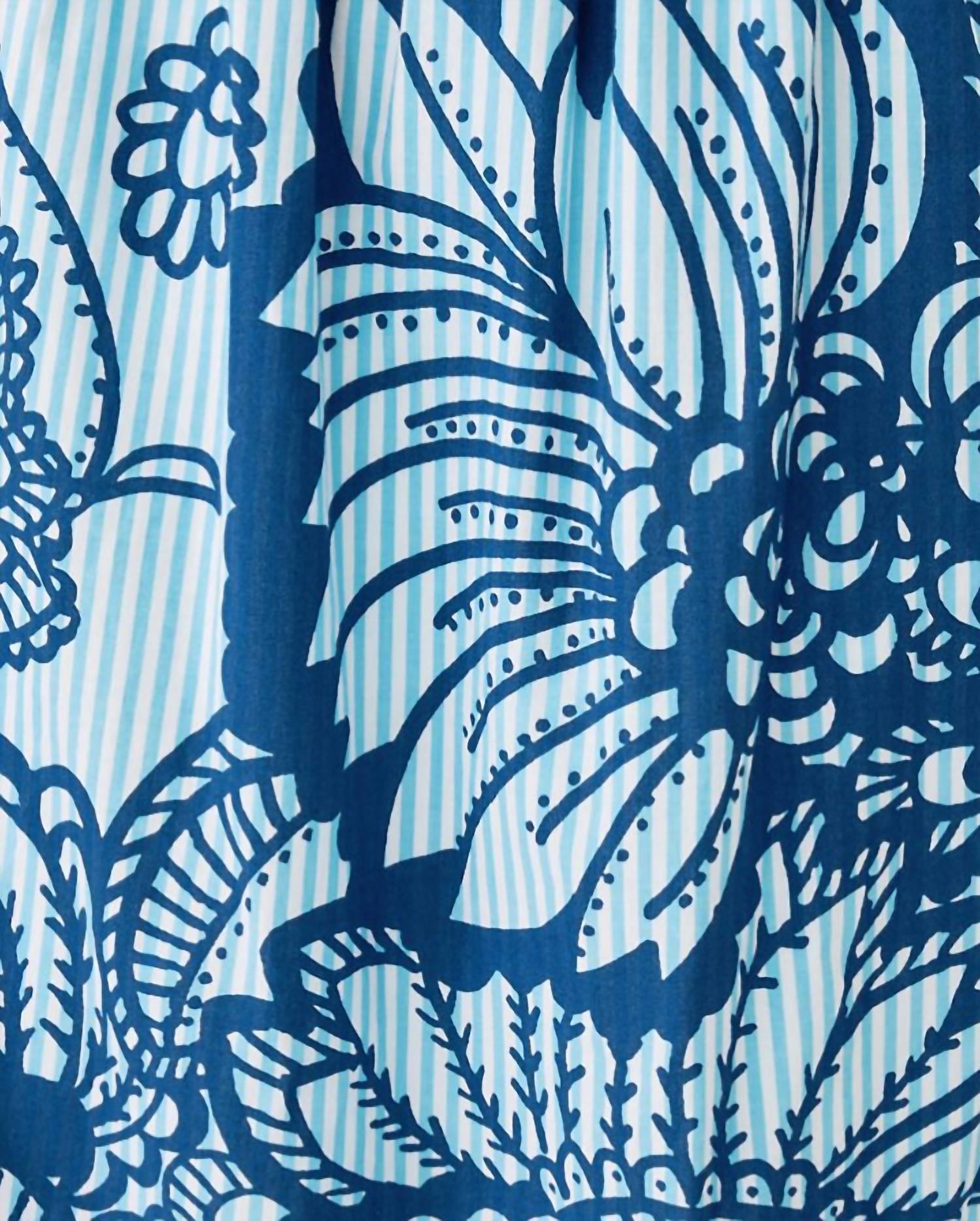 Hadly Short Sleeve Smocked Maxi Dress In Starlight Navy/proud As A Peacock Stripe