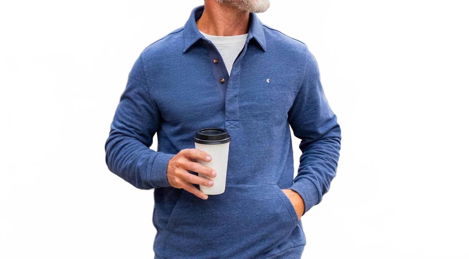 Collared Long Sleeve Sweatshirt In Heather Navy