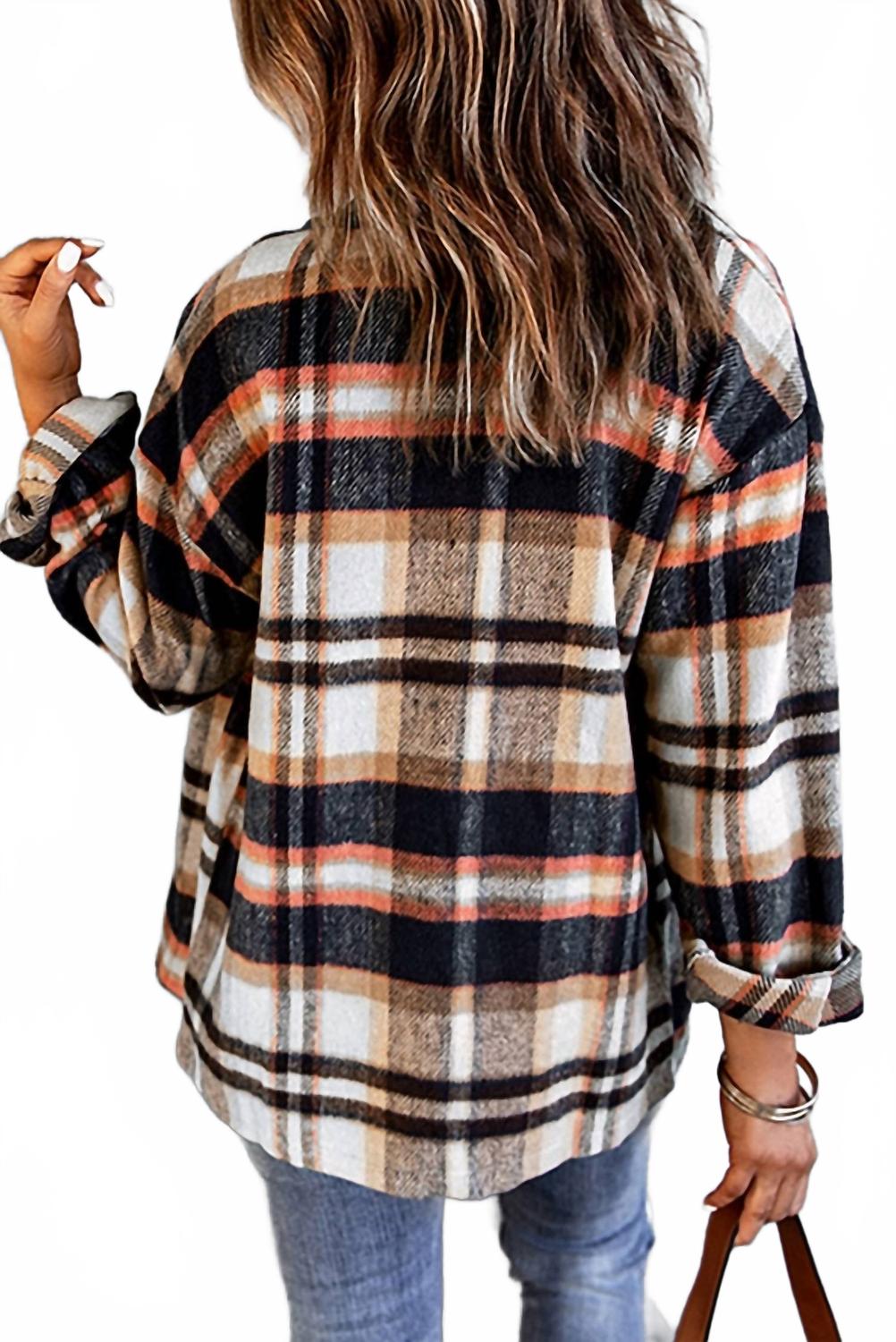 Multicolor Plaid Casual Button Up Jacket In Blue