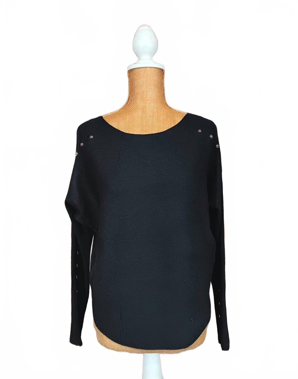 Pullover Sweater With Studded Sleeve In Black