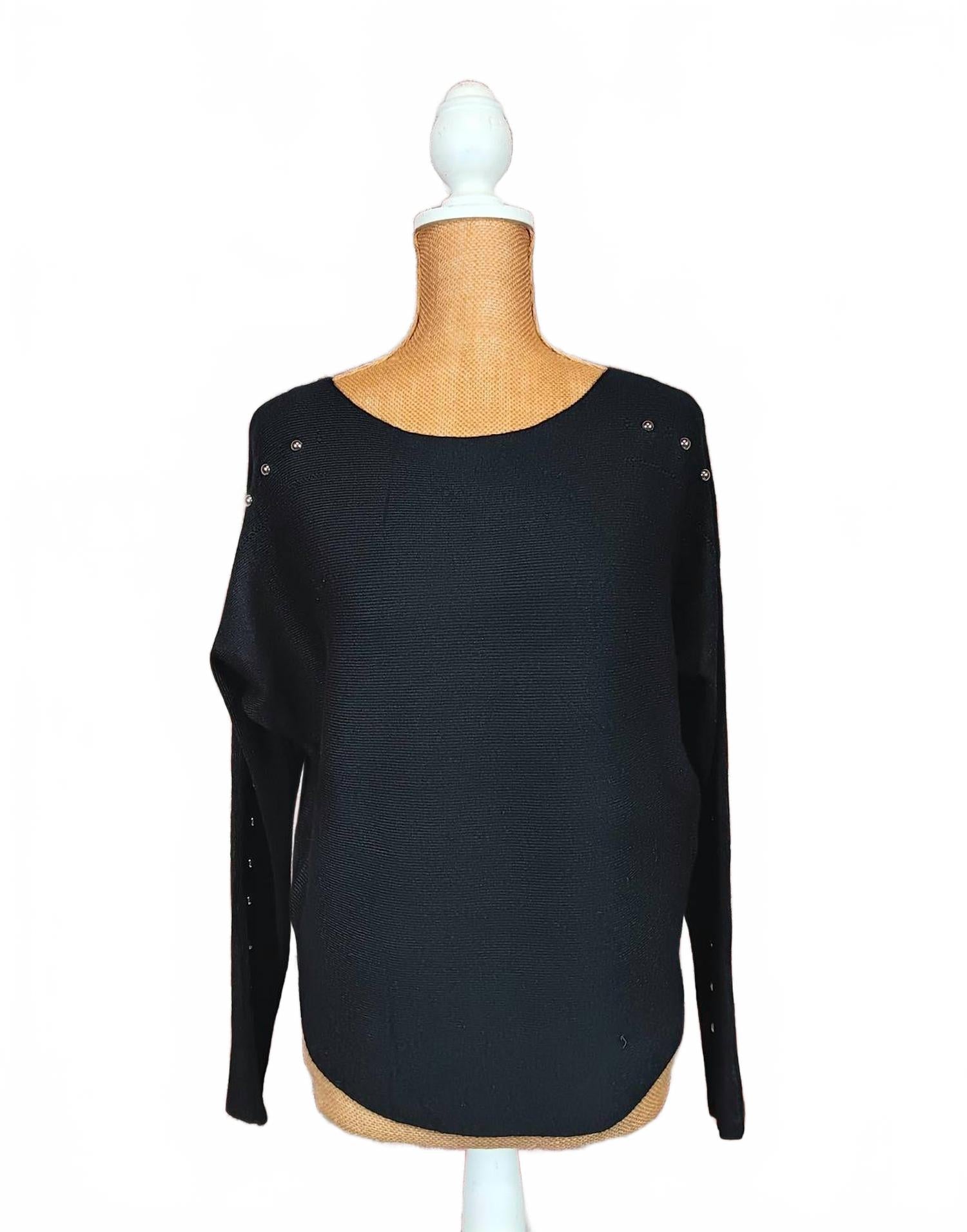 Pullover Sweater With Studded Sleeve In Black
