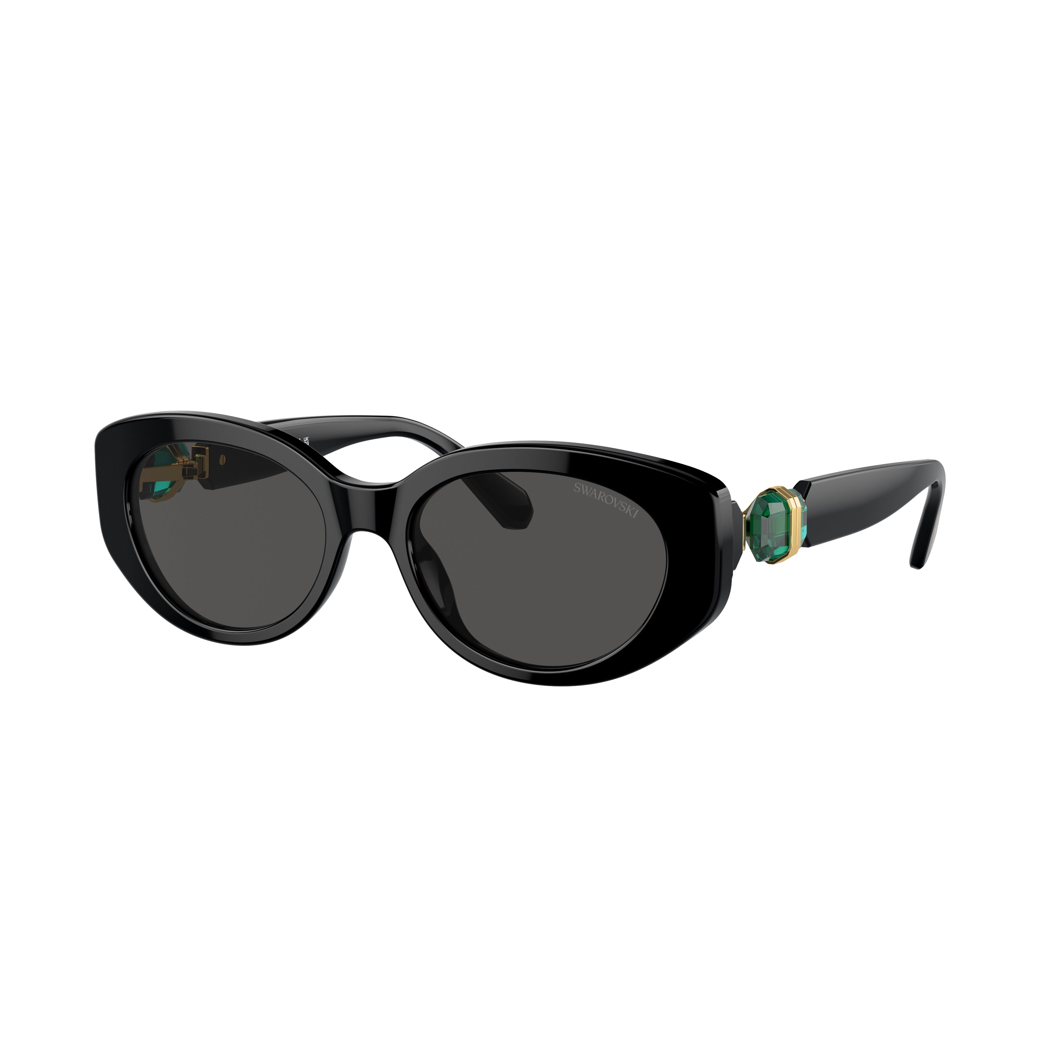 0Sk6002 Oversized Black Acetate Sunglasses with Green Crystal Embellishments