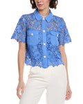 CeCe Patch Pocket Button-Down Lace Top