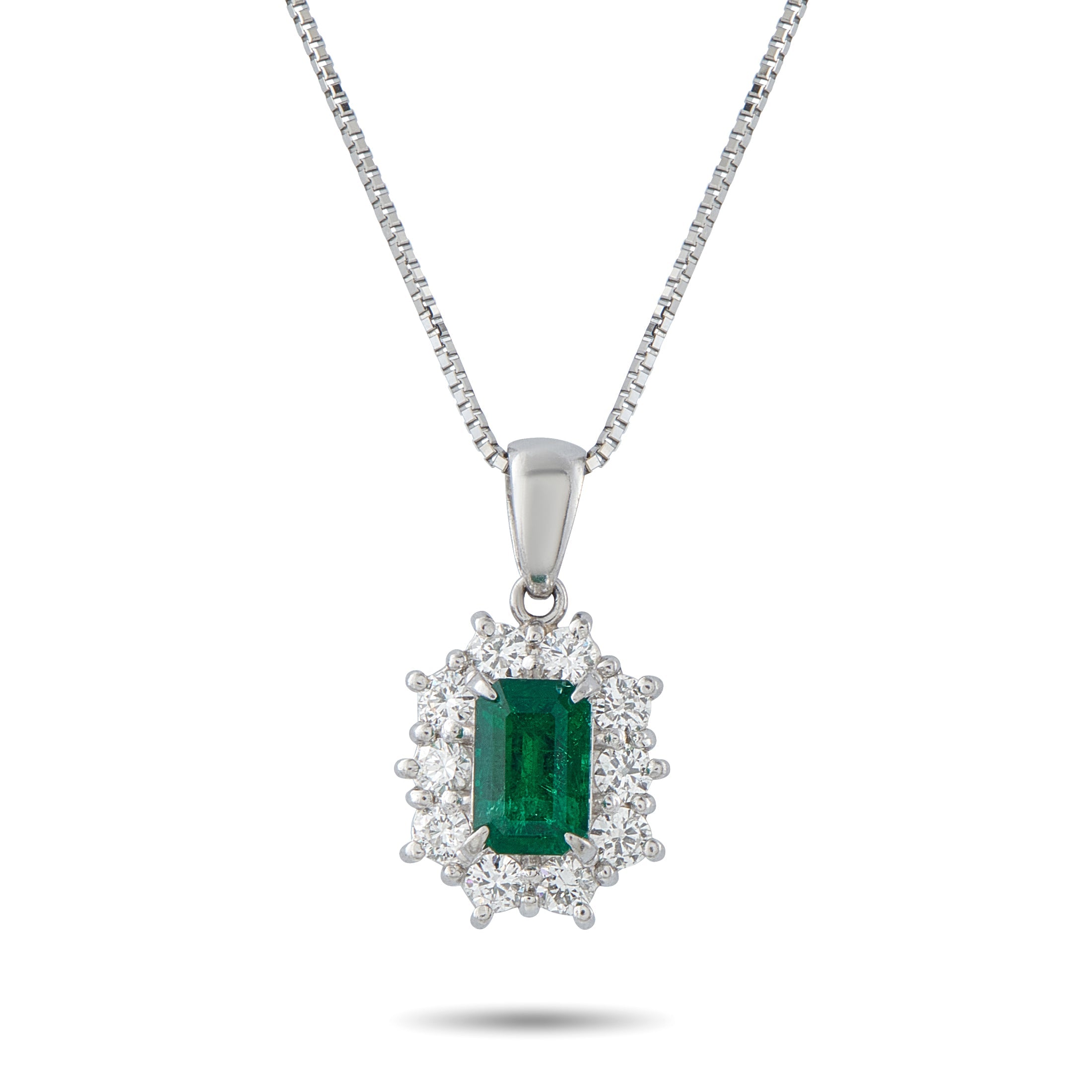 LB Exclusive Platinum 0.38ct Diamond and Emerald Pendant Necklace MF42-041326