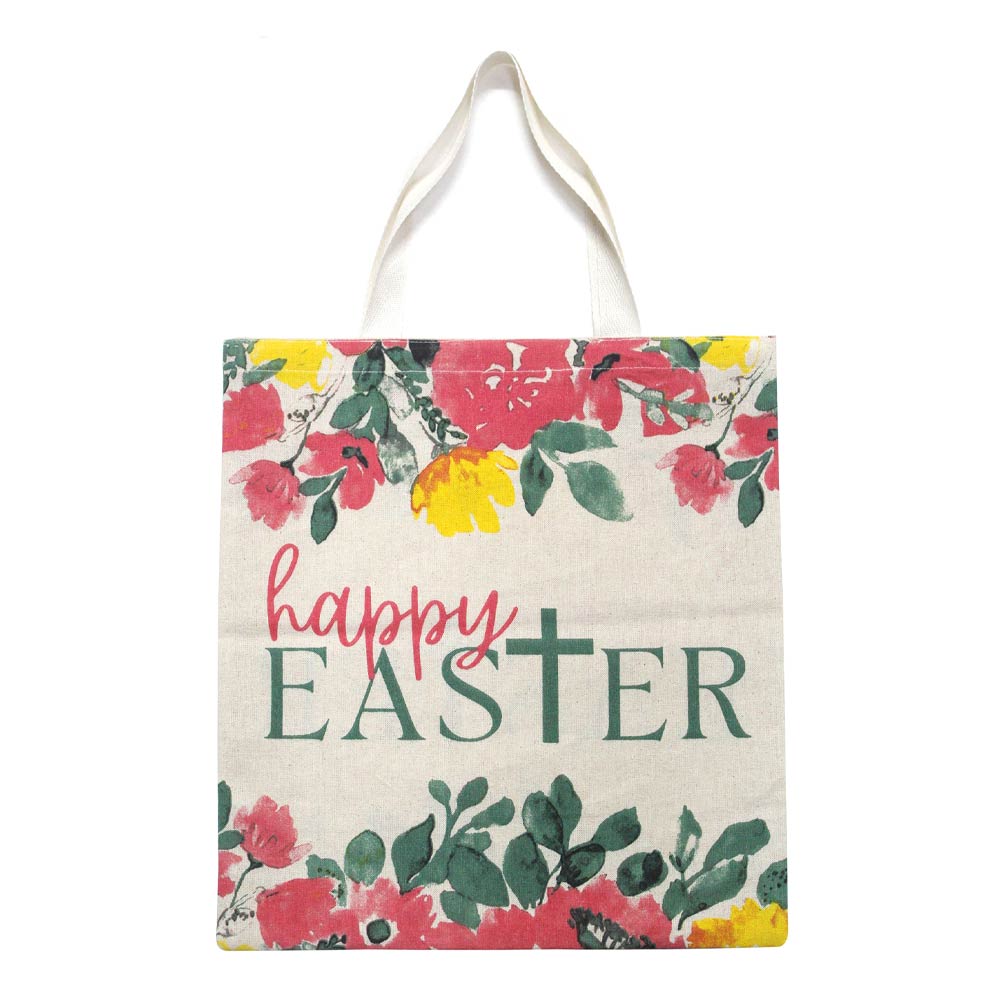 HAPPY EASTER Floral Pattern Print Canvas Shoulder Tote Bag