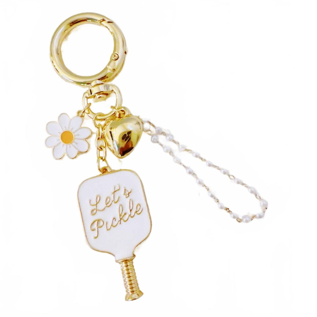 Women's Pickleball Daisy Bag Charm And Keychain In Gold White