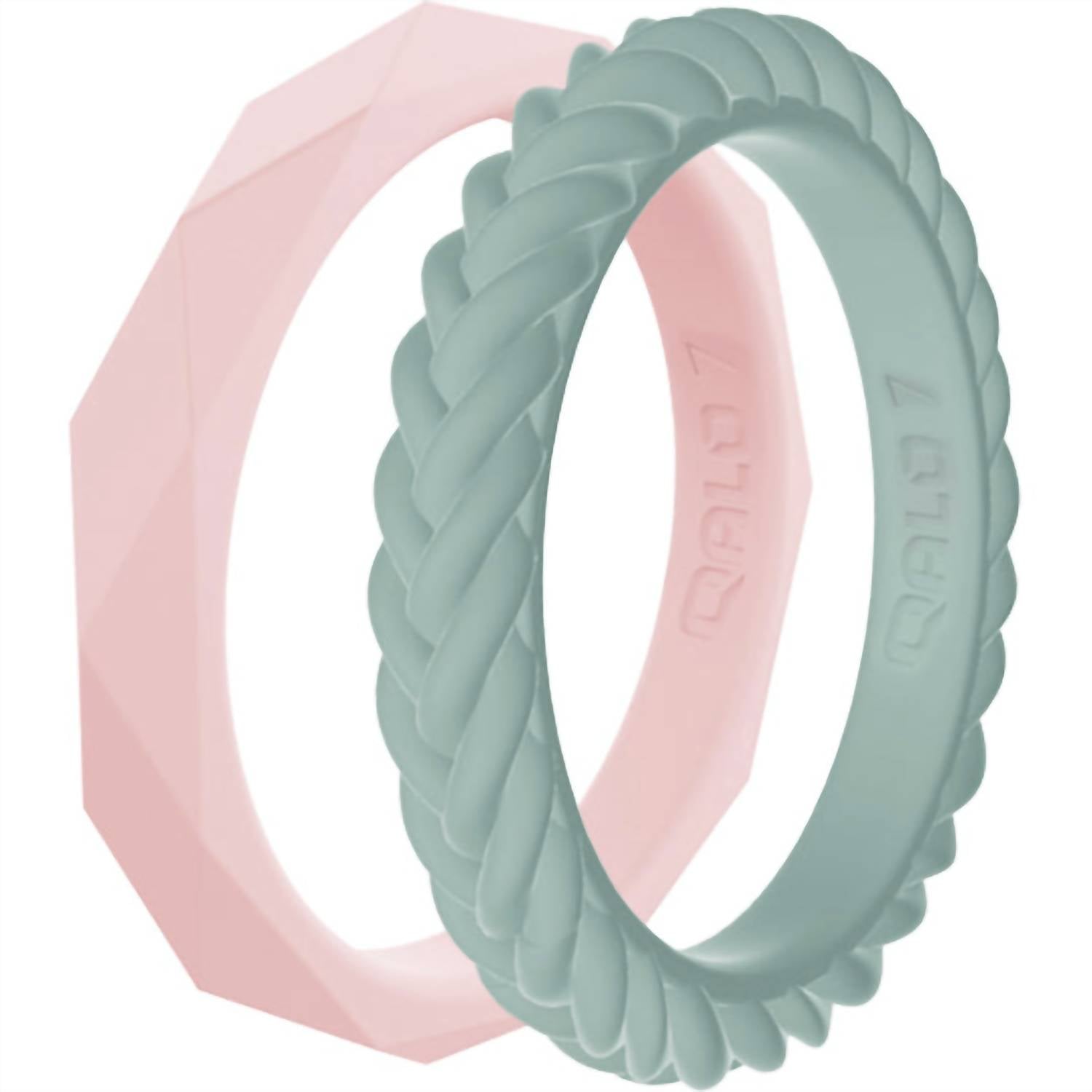 Women's Functional Silicone Wedding Ring In Stackable Eucalyptus And Blush