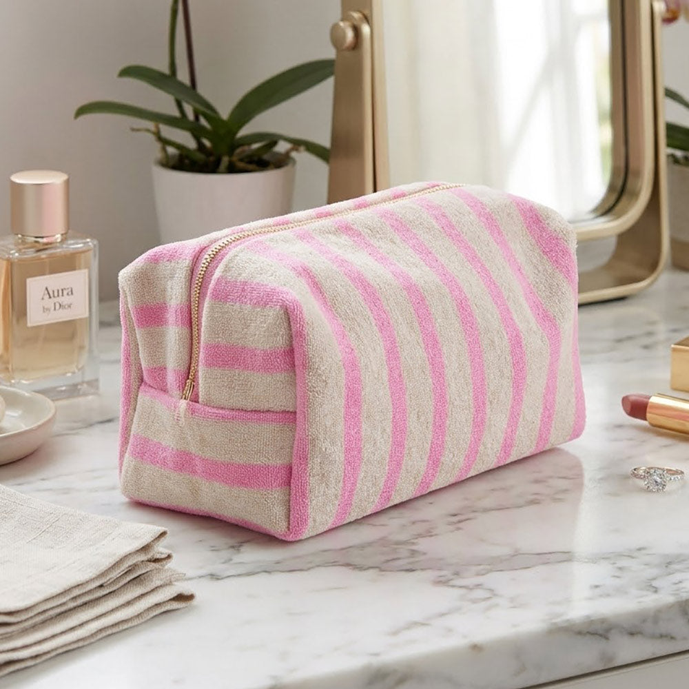 Striped Terry Textured Cosmetic Pouch Bag