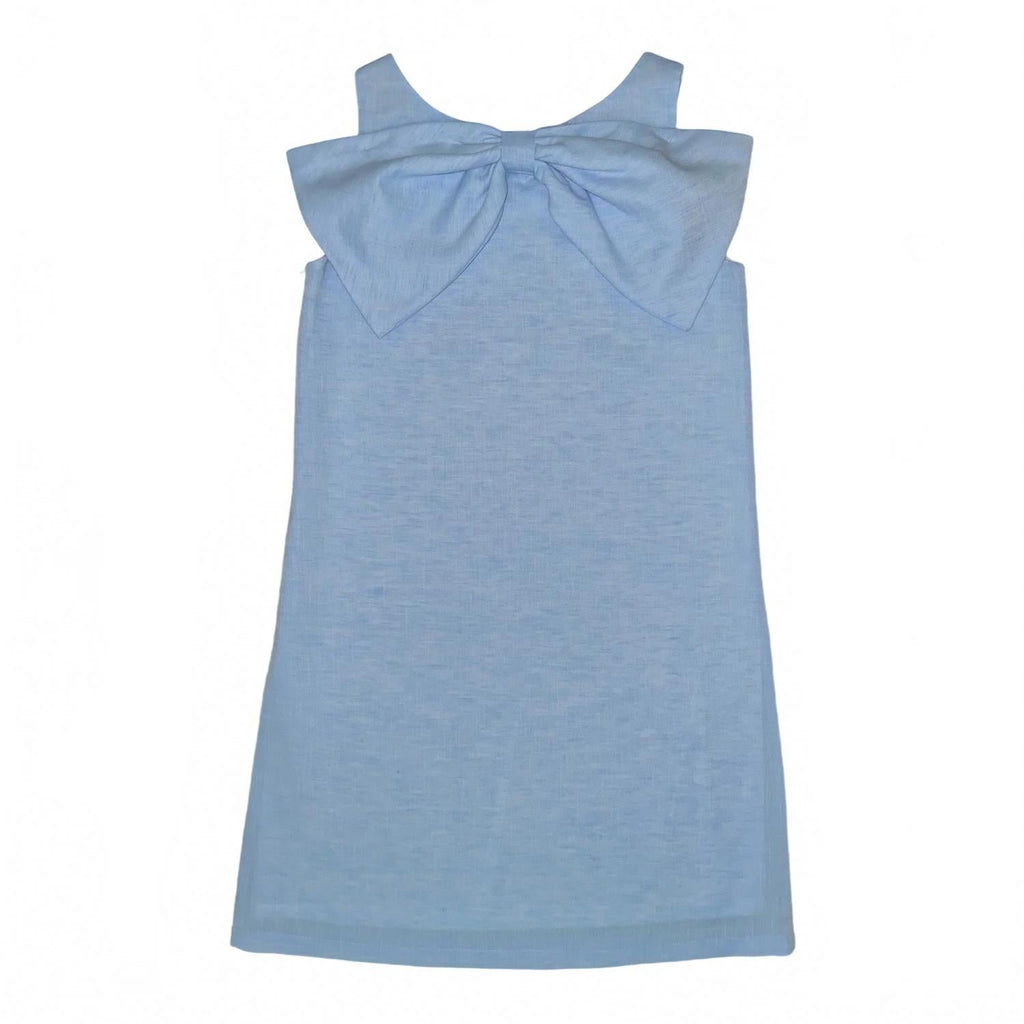 Girls Lolli Bow Back Dress In Bluffton Blue Linen