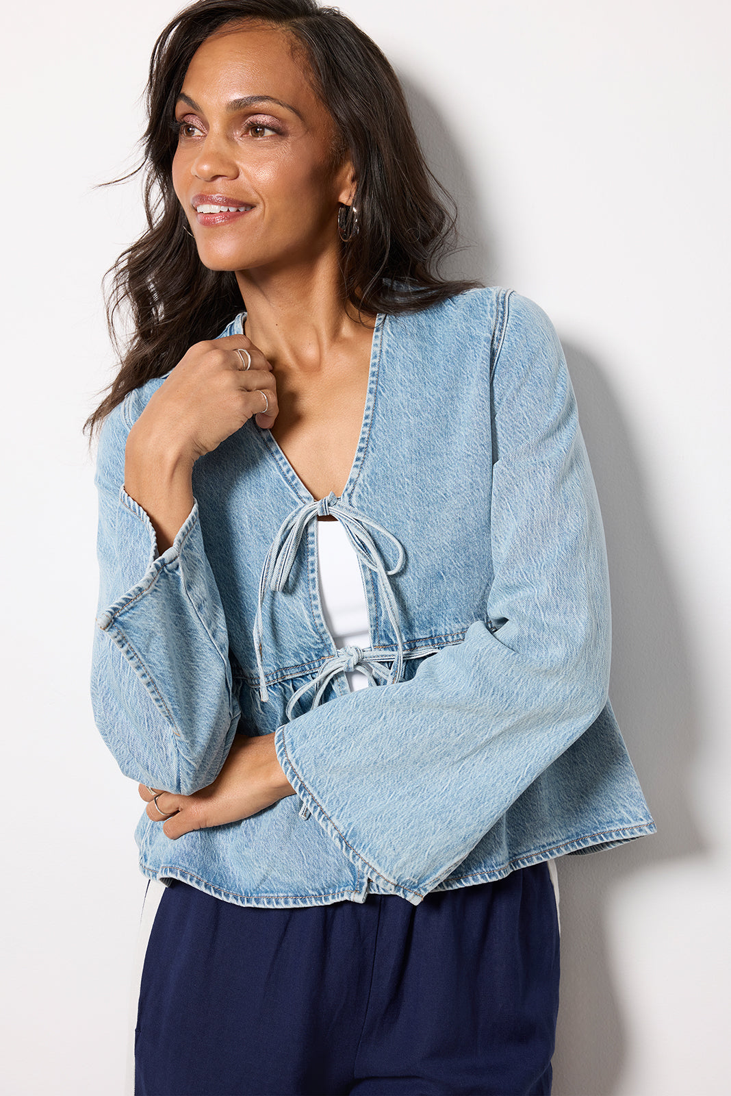 Women's Tie Front Denim Jacket