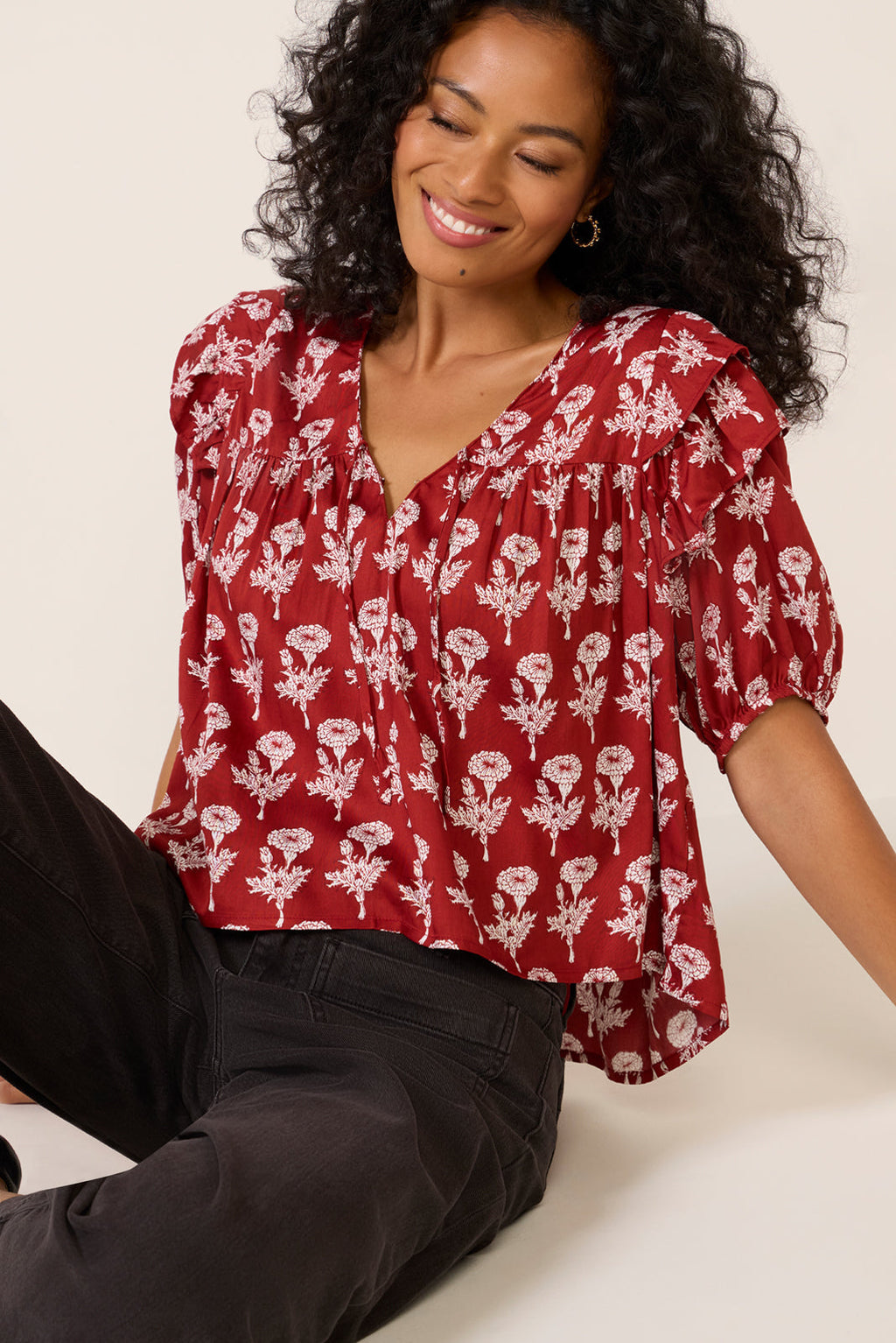 Women's Frill V Neck Isla Top