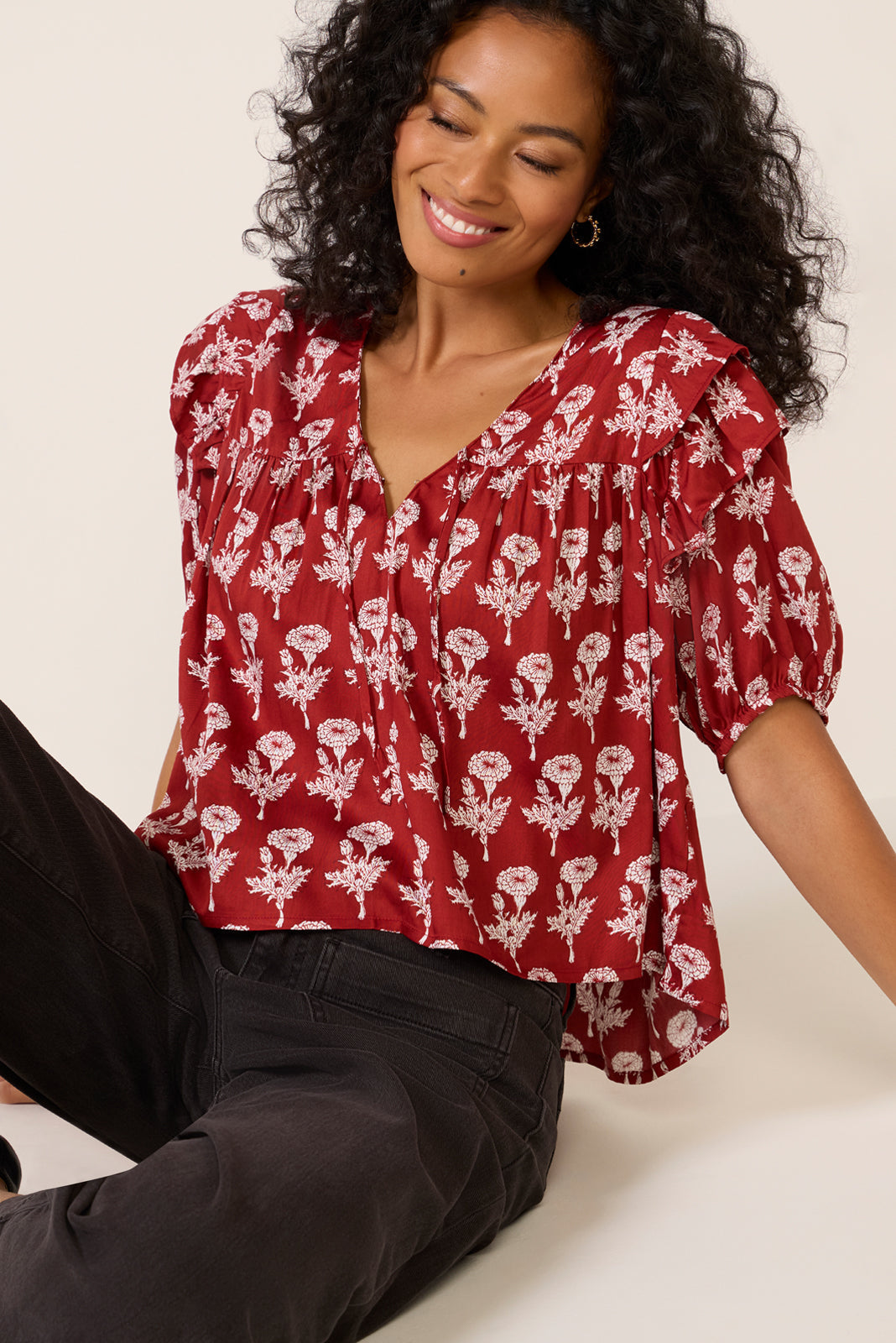 Women's Frill V Neck Isla Top