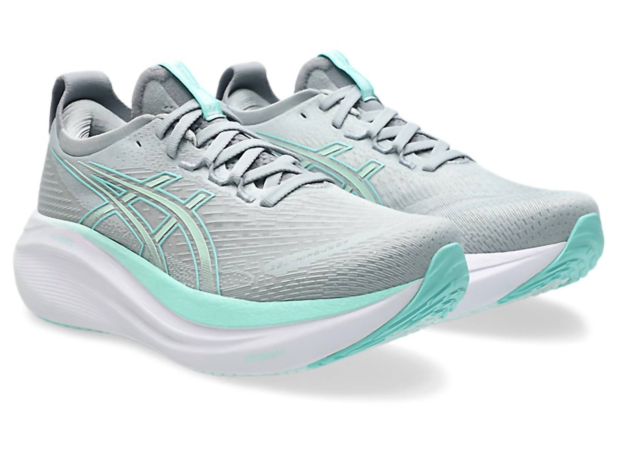 Women's Nimbus 27 Running Shoes In Piedmont Grey/illuminate Mint
