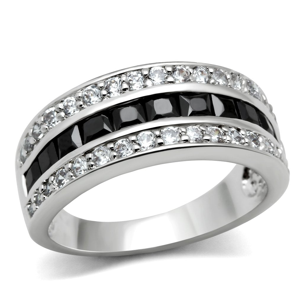Rhodium Brass Ring with AAA Grade CZ in Jet