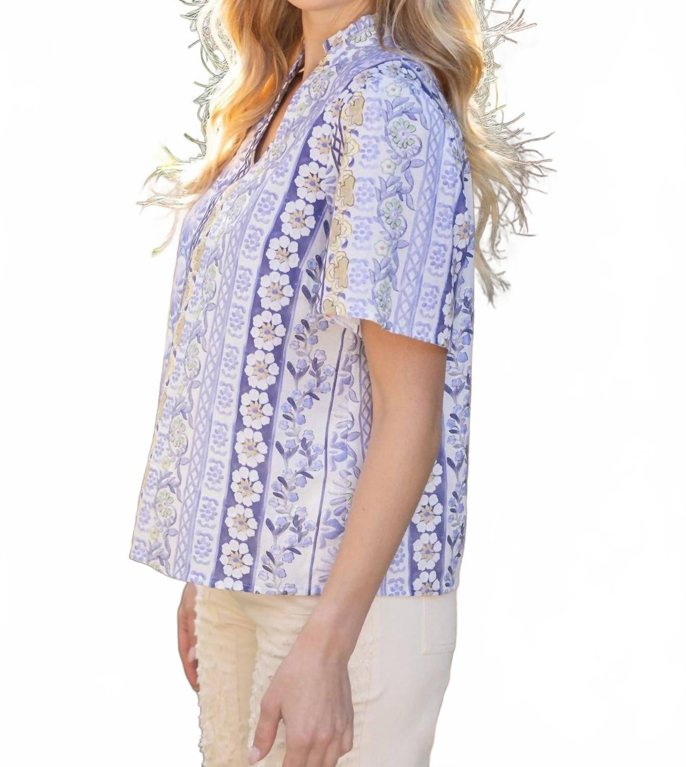 Floral Ruffle Collar Days Top In Lavender