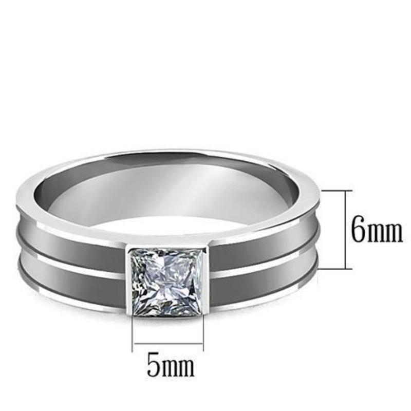High polished (no plating) Stainless Steel Ring with Top Grade Crystal in Black Diamond