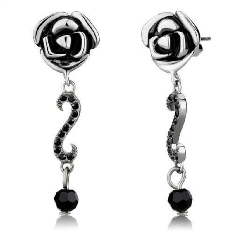 High polished (no plating) Stainless Steel Earrings with Top Grade Crystal in Jet