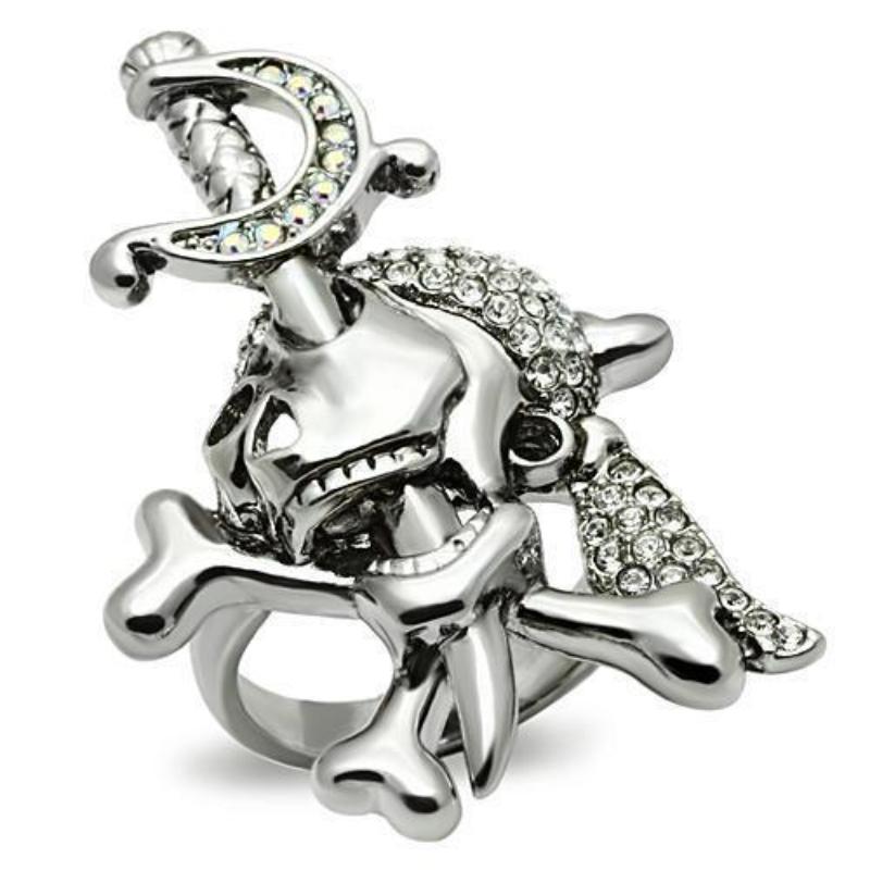 Ruthenium White Metal Ring with Top Grade Crystal in Clear