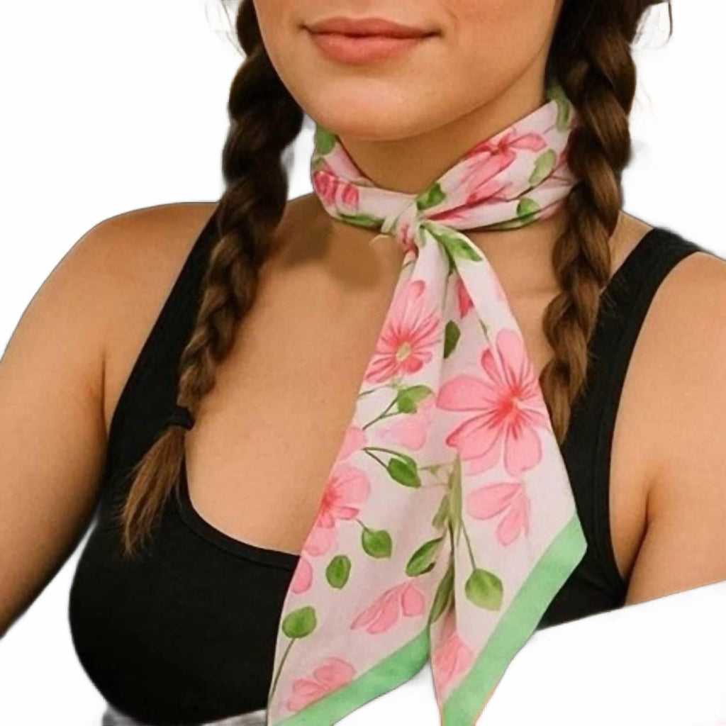 Women's Floral Skinny Wild Rag Scarf In Pink And Green
