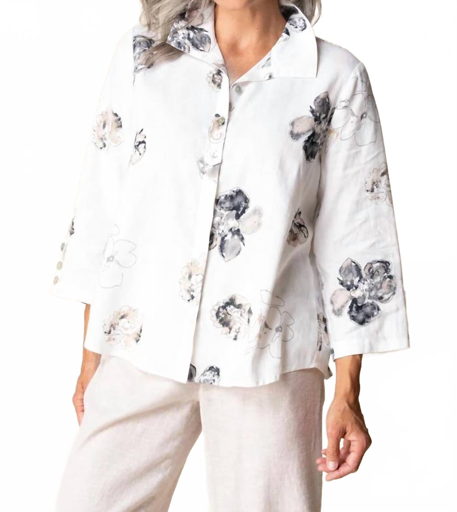 Watercolor Floral Swing Buttoned Shirt In Beige