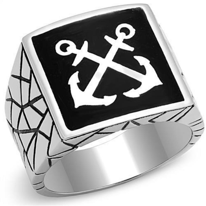 High polished (no plating) Stainless Steel Ring with Epoxy in Jet