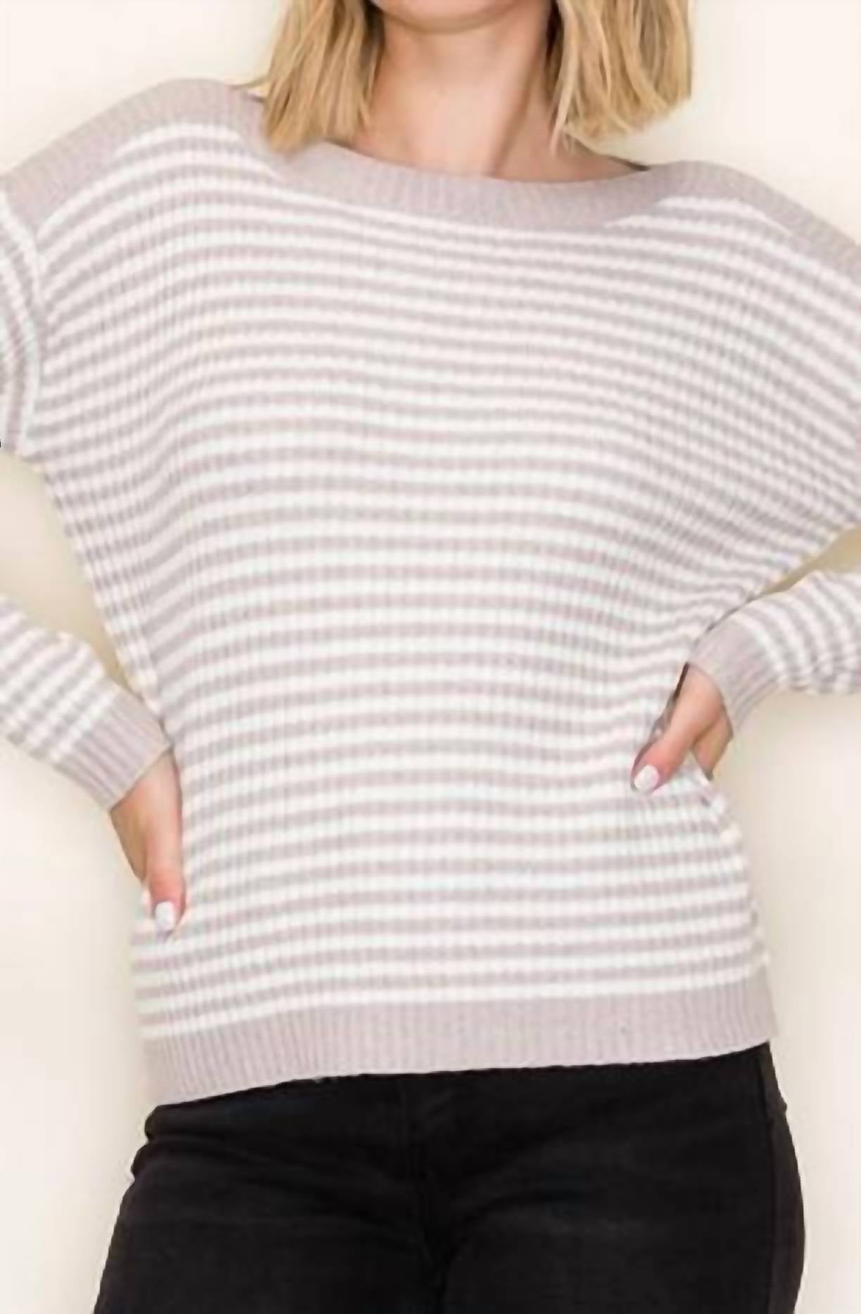 Dallas Striped Boat Neck Pullover Sweater In Oatmeal