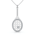 1/4Ct Diamond Pavé Tennis Racket Pendant Necklace 14k Gold Lab Grown Size: 3/4" Tall