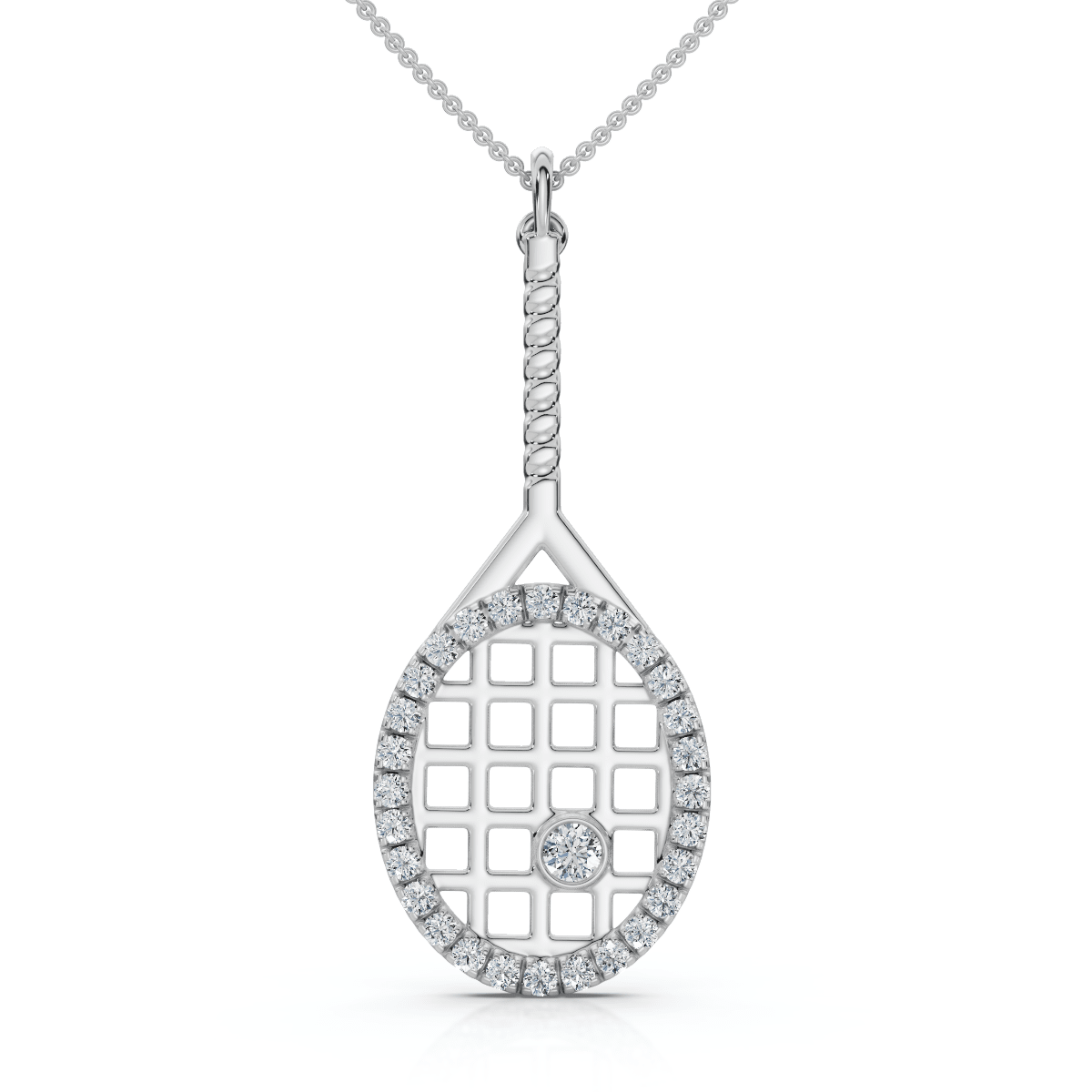 1/4Ct Diamond Pavé Tennis Racket Pendant Necklace 14k Gold Lab Grown Size: 3/4" Tall