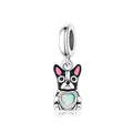Black French Bulldog with Heart Stone Dangle Charm