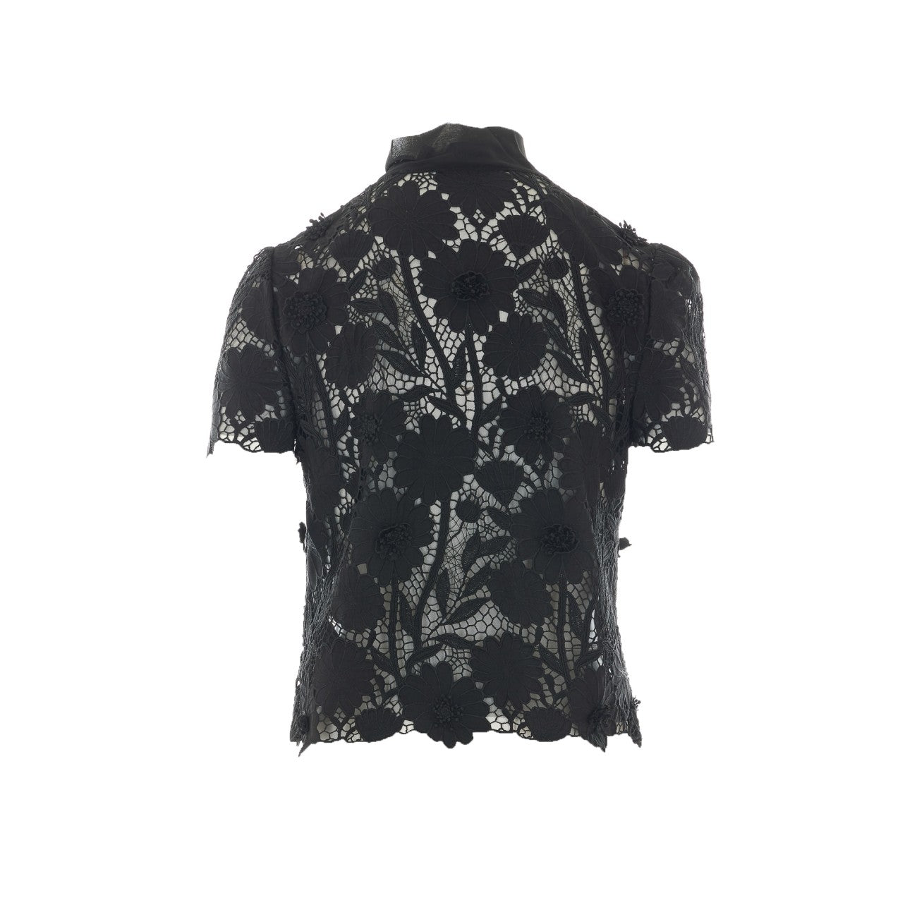 Self Portrait Women Black Lace Tie Neck Top