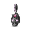 Black Skull with Pink Crystals Dangle Charm