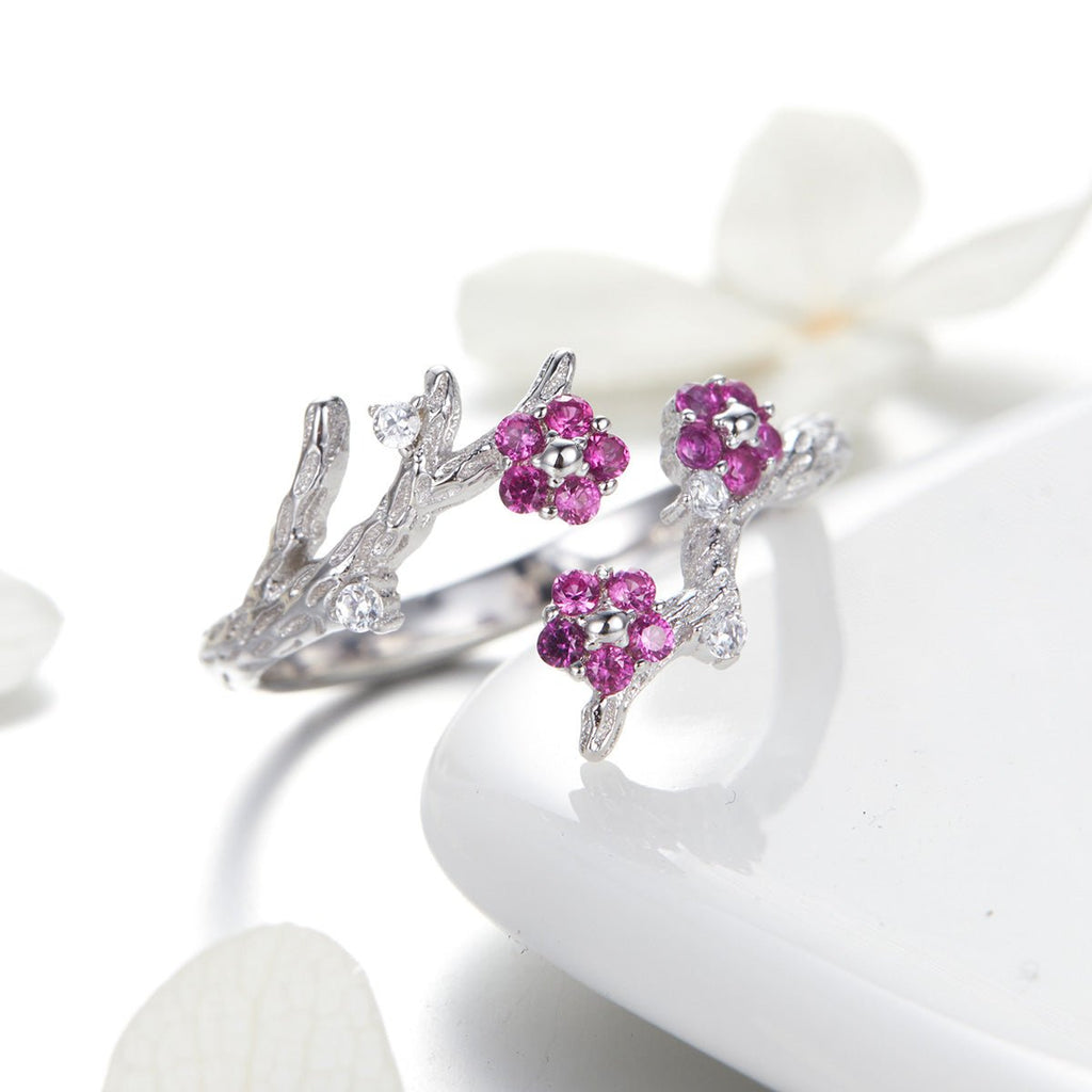 Blooming Pink Blossom Garden Adjustable Ring
